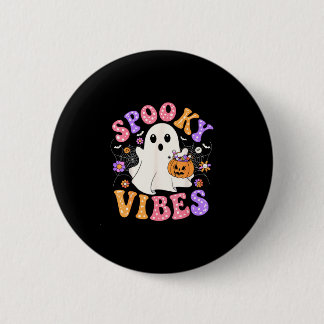 Spooky vibes cute ghost jack o lantern retro 6 cm round badge