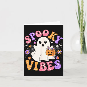 Spooky vibes cute ghost jack o lantern retro card