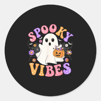 Spooky vibes cute ghost jack o lantern retro classic round sticker
