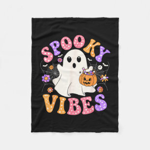 Spooky vibes cute ghost jack o lantern retro fleece blanket