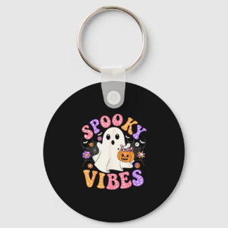 Spooky vibes cute ghost jack o lantern retro key ring