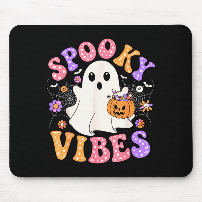 Spooky vibes cute ghost jack o lantern retro mouse pad (Front)