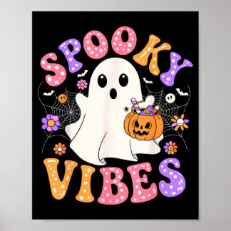 Spooky vibes cute ghost jack o lantern retro poster