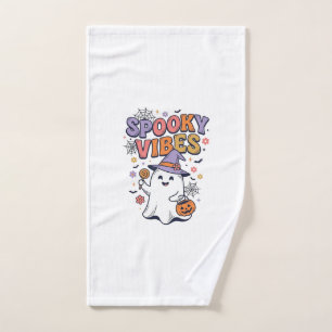 Spooky Vibes Cute Ghost Vintage Halloween Design_1 Hand Towel