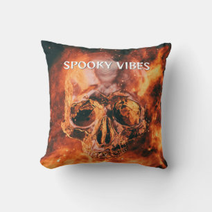 Spooky Vibes. Flaming skull in space Cushion
