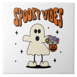 Spooky vibes ghost ceramic tile