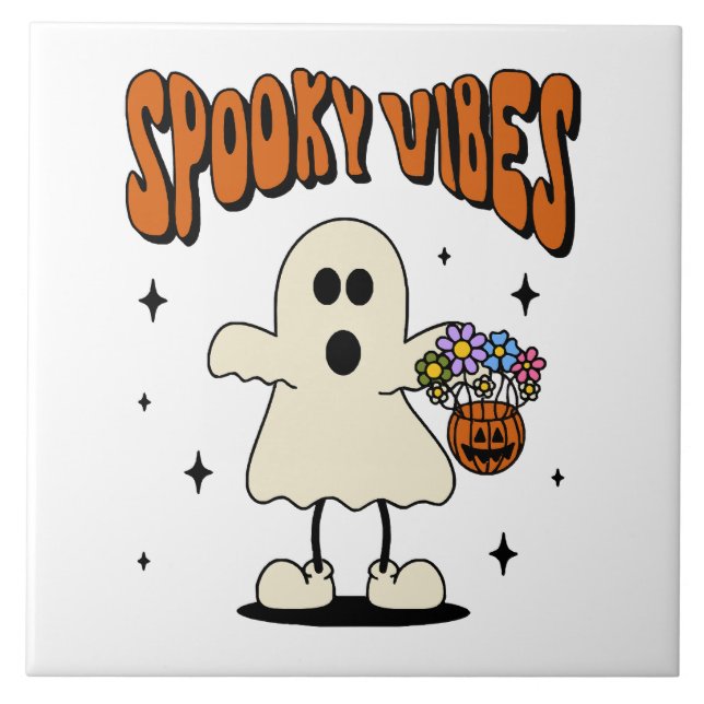 Spooky vibes ghost ceramic tile (Front)