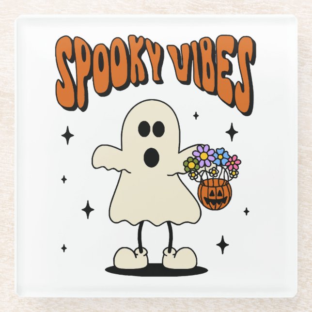 Spooky vibes ghost glass coaster (Front)