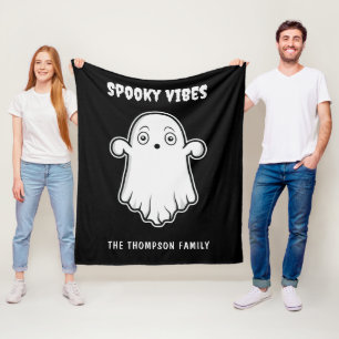 Spooky Vibes Ghost Halloween Black And White Fleece Blanket