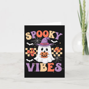 Spooky Vibes Ghost Retro Groovy Halloween Kids Gir Card