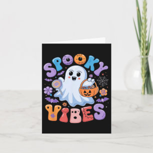 Spooky Vibes Ghost Retro Groovy Halloween Kids Gir Card