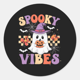 Spooky Vibes Ghost Retro Groovy Halloween Kids Gir Classic Round Sticker