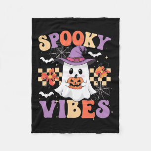 Spooky Vibes Ghost Retro Groovy Halloween Kids Gir Fleece Blanket