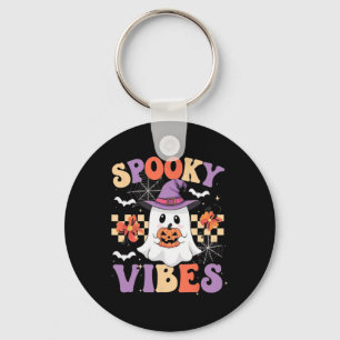 Spooky Vibes Ghost Retro Groovy Halloween Kids Gir Key Ring