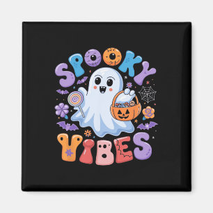 Spooky Vibes Ghost Retro Groovy Halloween Kids Gir Magnet