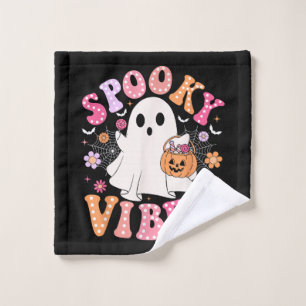 Spooky Vibes Ghost Retro Groovy Halloween Wash Cloth