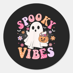 Spooky Vibes Ghost Retro Groovy Halloween Women Gi Classic Round Sticker