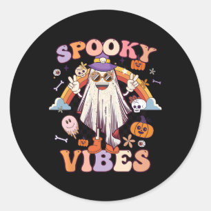 Spooky Vibes Ghost Retro Groovy Halloween Women Gi Classic Round Sticker