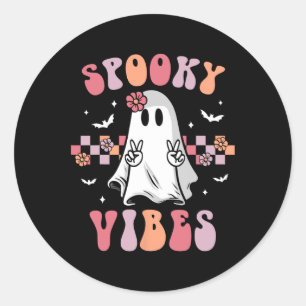 Spooky Vibes Ghost Retro Groovy Halloween Women Gi Classic Round Sticker