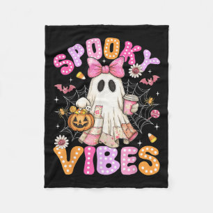 Spooky Vibes Ghost Retro Groovy Halloween Women Gi Fleece Blanket