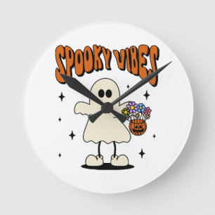 Spooky vibes ghost round clock
