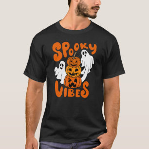 Spooky Vibes Ghost Scary Pumpkin Face  Halloween T-Shirt
