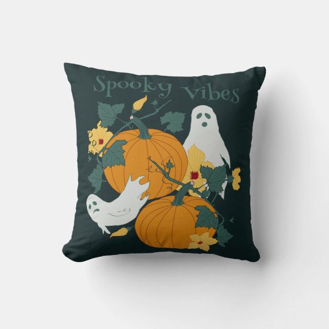 Spooky Vibes - Ghosts and Pumpkins Cushion (Front)