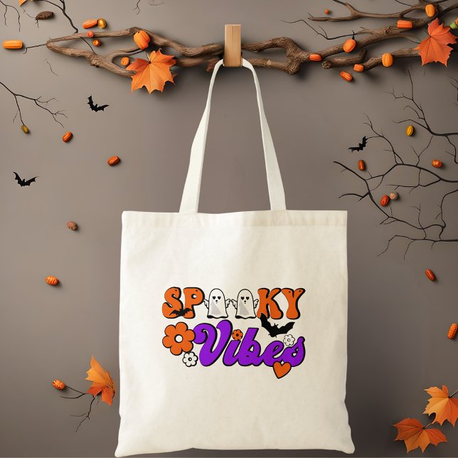 Spooky Vibes Ghosts Tote Bag (Our roomy totes are perfect for Halloween trick-or-treating!)