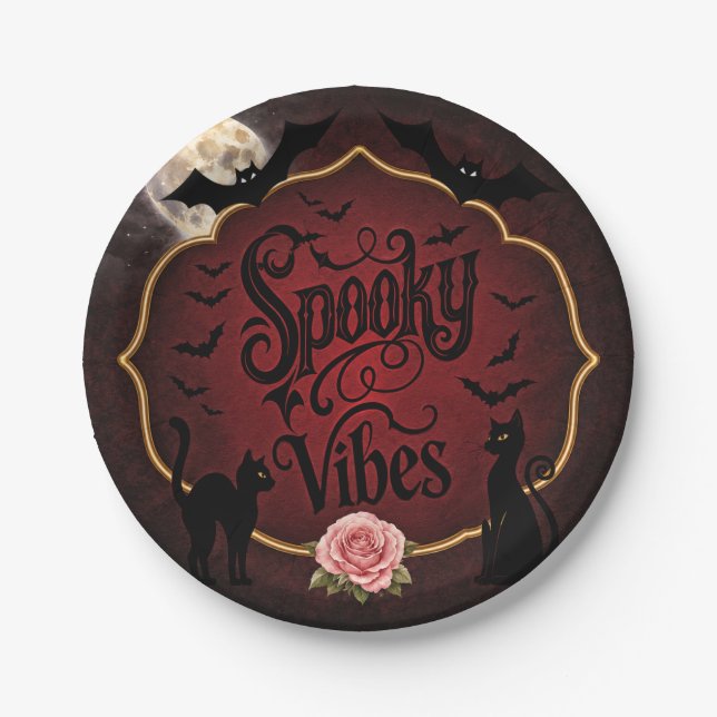 Spooky Vibes Gothic Halloween Paper Plate (Front)