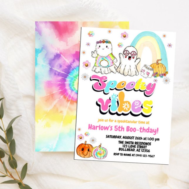 Spooky Vibes Groovy Ghost Halloween Birthday Invitation (Creator Uploaded)