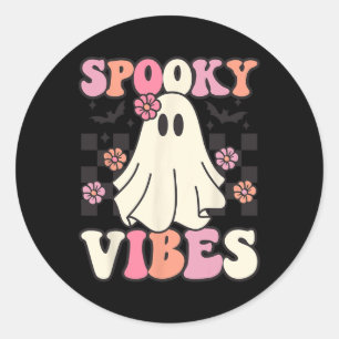 Spooky Vibes Halloween Ghost Costume Retro Groovy  Classic Round Sticker