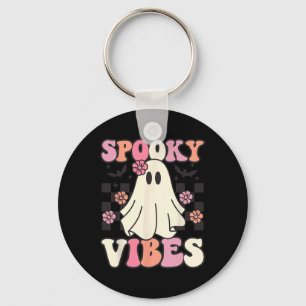 Spooky Vibes Halloween Ghost Costume Retro Groovy  Key Ring