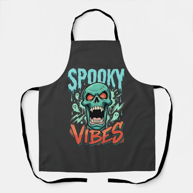 Spooky Vibes Halloween Ghost Skull Design_1 Apron (Front)