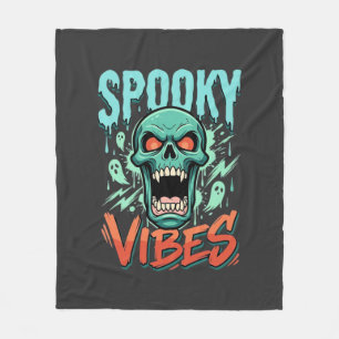 Spooky Vibes Halloween Ghost Skull Design_1 Fleece Blanket