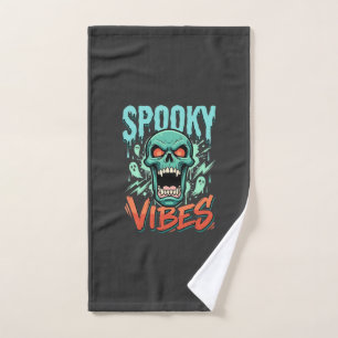 Spooky Vibes Halloween Ghost Skull Design_1 Hand Towel
