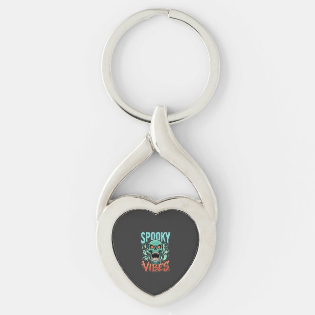Spooky Vibes Halloween Ghost Skull Design_1 Key Ring (Front)