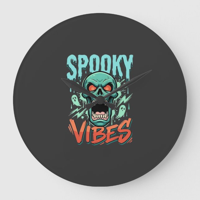 Spooky Vibes Halloween Ghost Skull Design_1 Large Clock (Front)