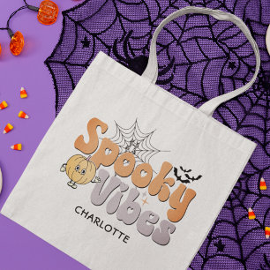 Spooky Vibes Halloween Pumpkin Bats Personalised Tote Bag