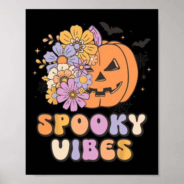 Spooky Vibes Halloween Pumpkin Costume Retro Groov Poster (Front)