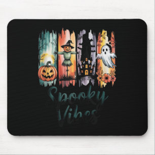Spooky Vibes Halloween Pumpkin Ghost Bat Haunted H Mouse Pad