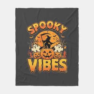 Spooky Vibes Halloween Pumpkin Witch Design_1 Fleece Blanket