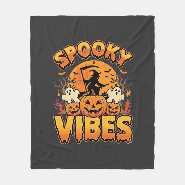 Spooky Vibes Halloween Pumpkin Witch Design_1 Fleece Blanket (Front)