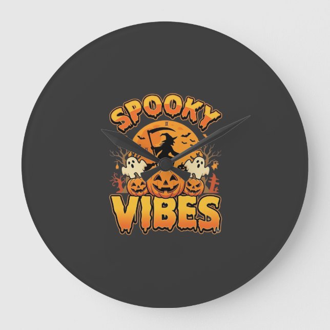 Spooky Vibes Halloween Pumpkin Witch Design_1 Large Clock (Front)
