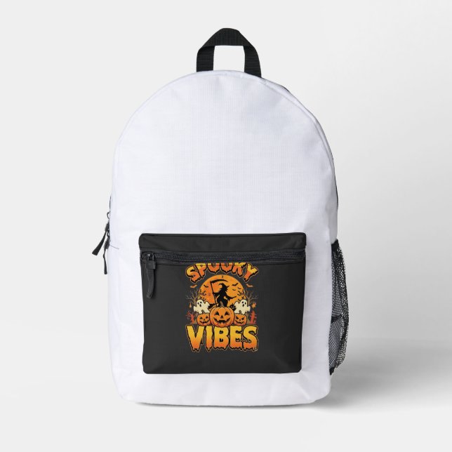 Spooky Vibes Halloween Pumpkin Witch Design_1 Printed Backpack (Front)