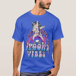 Spooky Vibes Leopard Rainbow,Dabbing Unicorn Funny T-Shirt