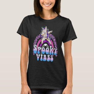 Spooky Vibes Leopard Rainbow Dabbing Unicorn  Hall T-Shirt