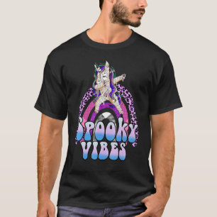 Spooky Vibes Leopard Rainbow Dabbing Unicorn  Hall T-Shirt