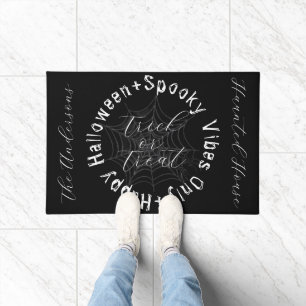 Spooky Vibes Only Black and White Happy Halloween Doormat