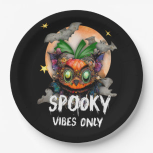 Spooky Vibes Only, Creepy Halloween Pumpkin Paper Plate