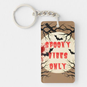 Spooky Vibes Only Halloween Bat and Blood Splatter Key Ring